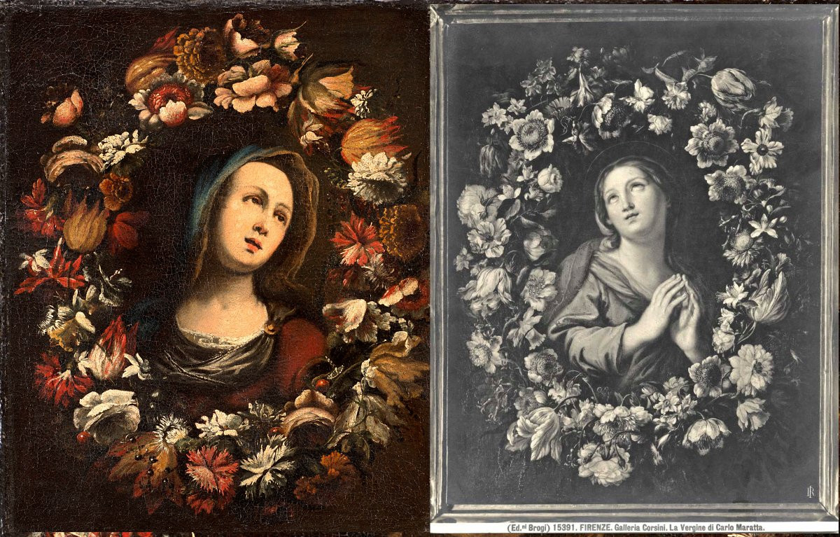 Ghirlanda di fiori con la Vergine, Giovanni Stanchi (Roma 1608 - 1675) bottega di-photo-1