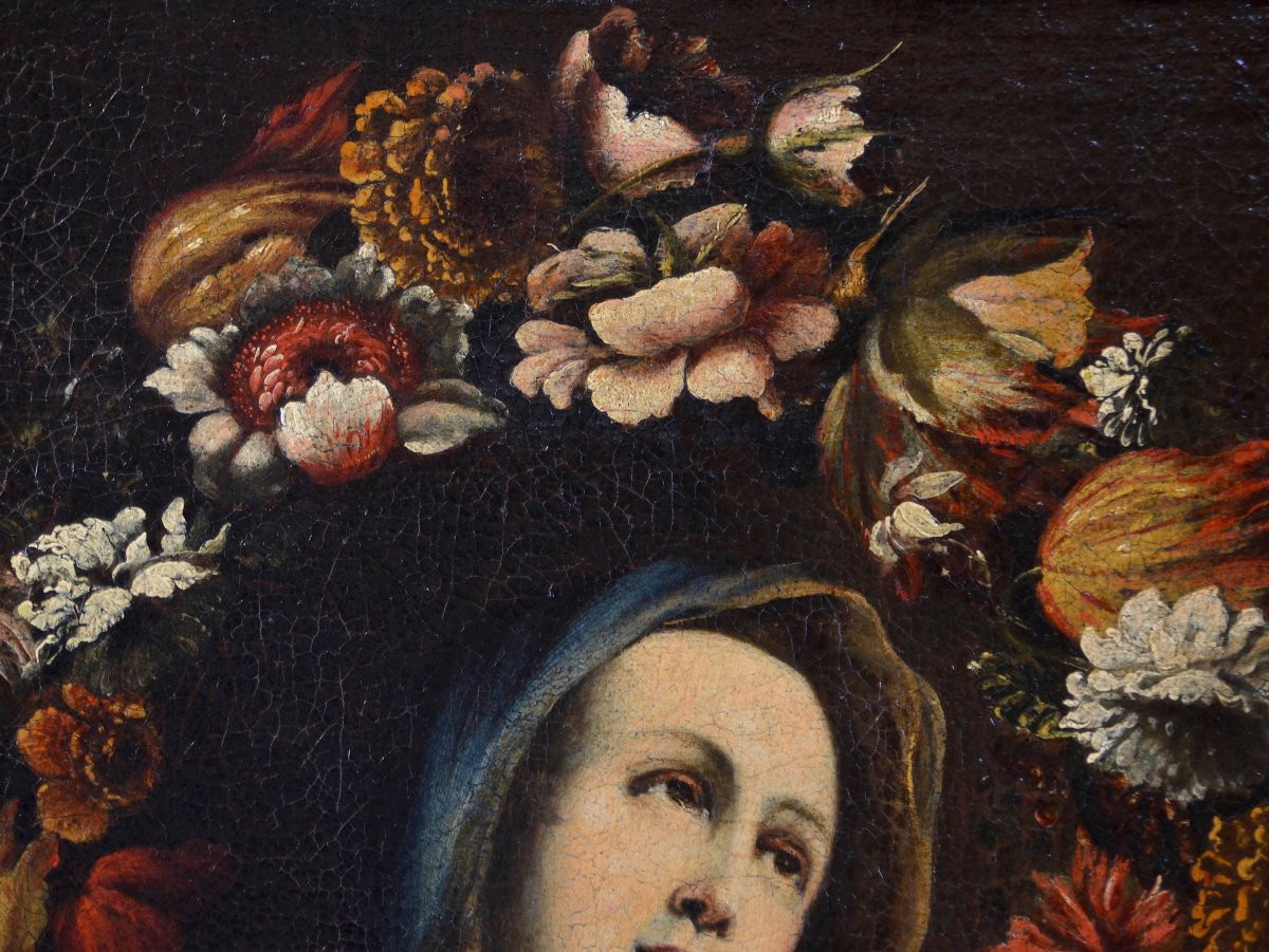 Ghirlanda di fiori con la Vergine, Giovanni Stanchi (Roma 1608 - 1675) bottega di-photo-2