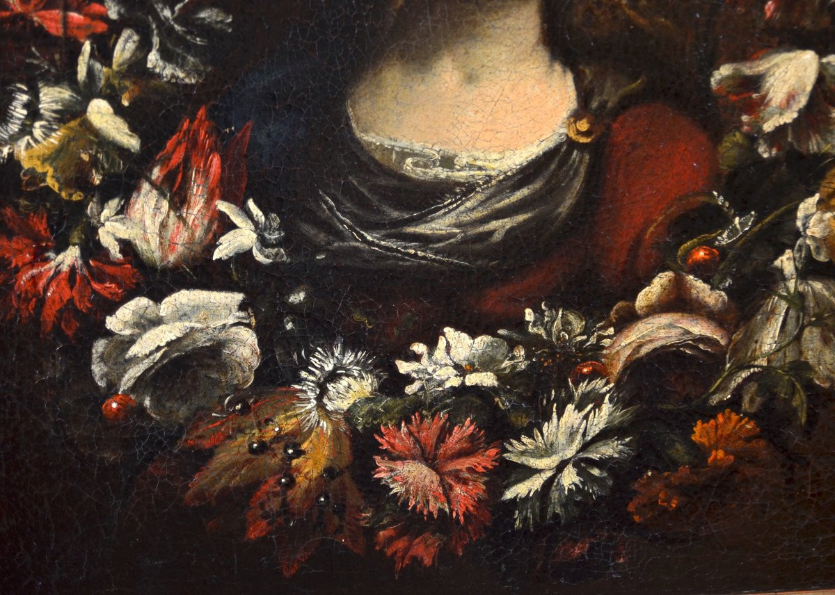 Ghirlanda di fiori con la Vergine, Giovanni Stanchi (Roma 1608 - 1675) bottega di-photo-3