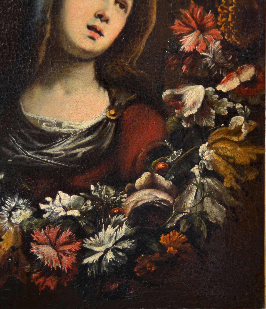 Ghirlanda di fiori con la Vergine, Giovanni Stanchi (Roma 1608 - 1675) bottega di-photo-4