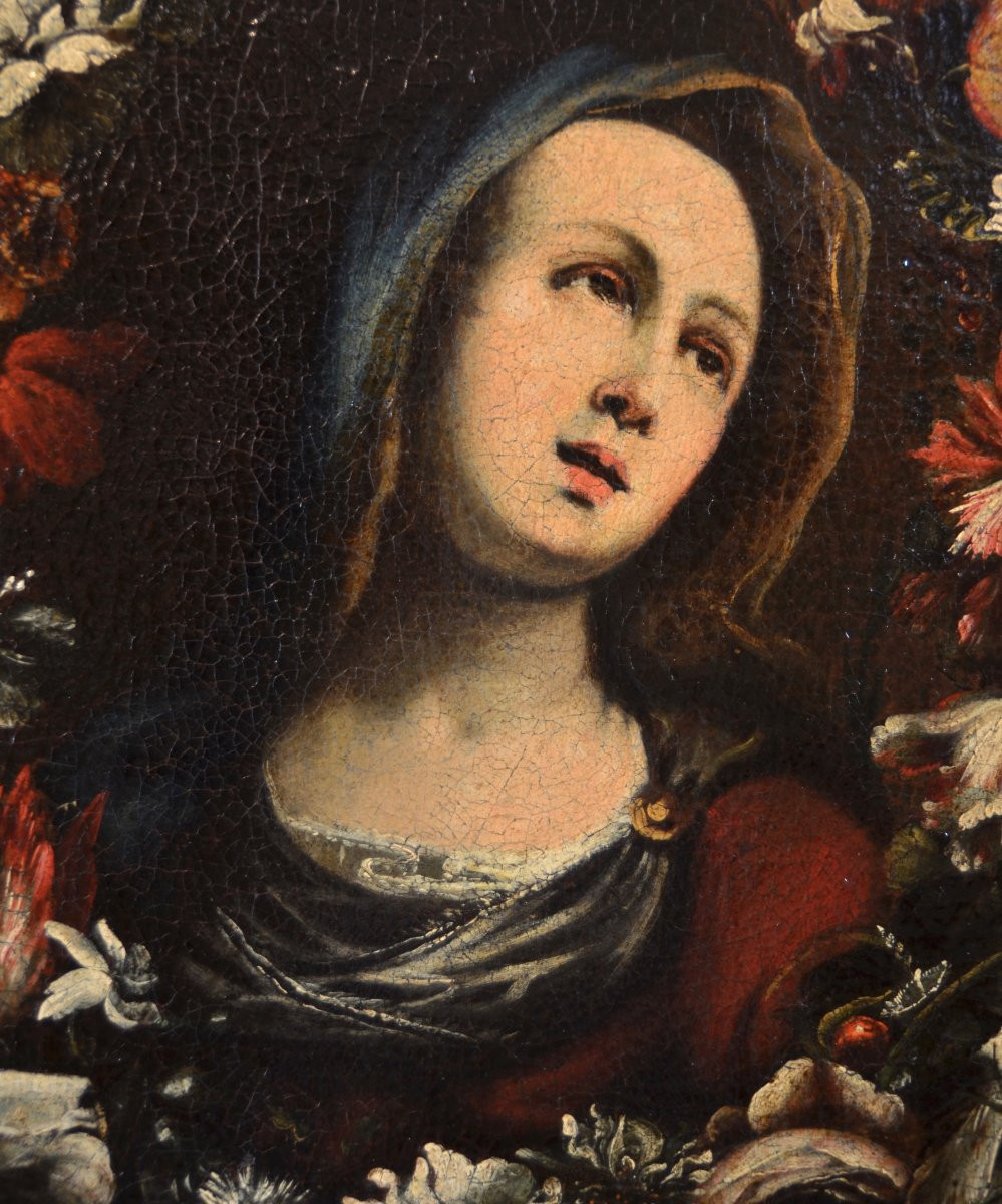 Ghirlanda di fiori con la Vergine, Giovanni Stanchi (Roma 1608 - 1675) bottega di-photo-7