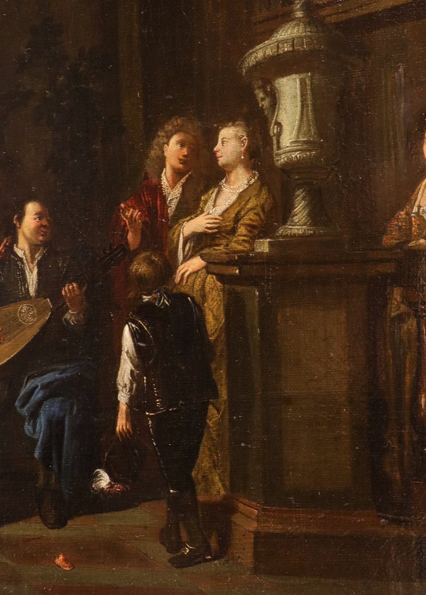 'Banchetto' e 'Rissa', Coppia di opere firmate Pieter Angillis (1685 - 1734)-photo-3