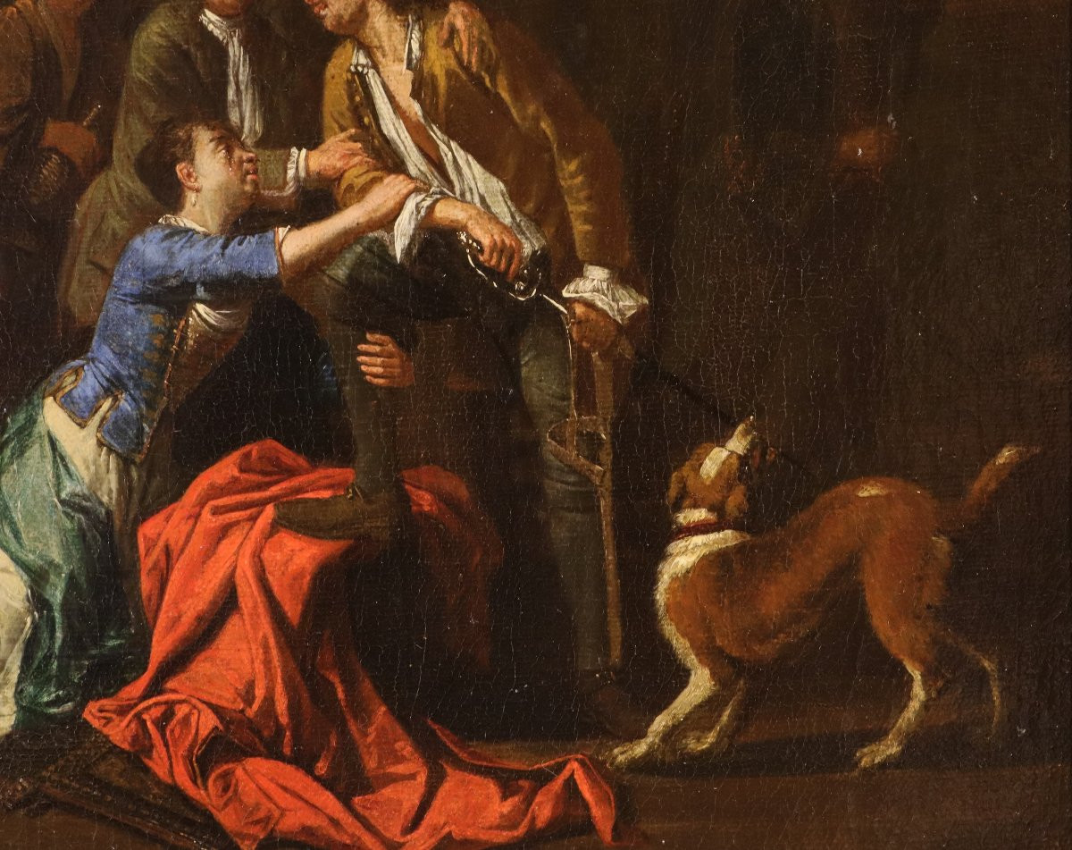 'Banchetto' e 'Rissa', Coppia di opere firmate Pieter Angillis (1685 - 1734)-photo-7