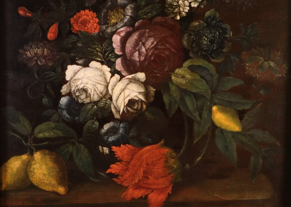 Natura morta con fiori e agrumi, Seguace di Abraham Brueghel (Anversa, 1631 – Napoli, 1697)-photo-3