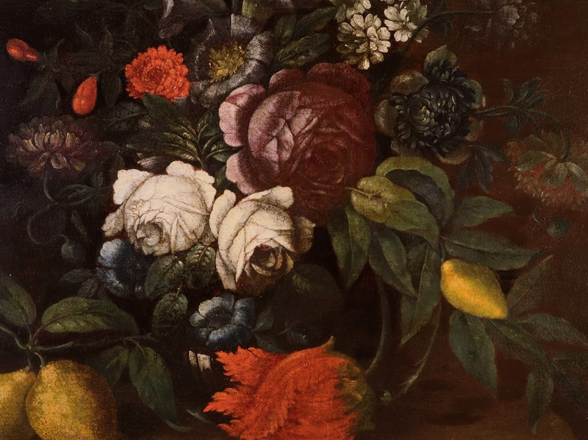 Natura morta con fiori e agrumi, Seguace di Abraham Brueghel (Anversa, 1631 – Napoli, 1697)-photo-2