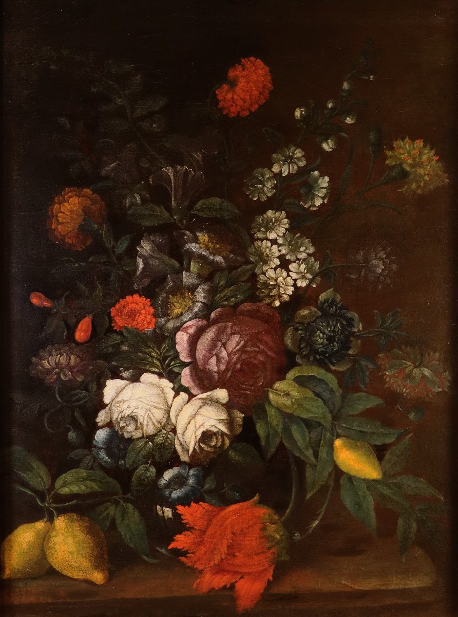 Natura morta con fiori e agrumi, Seguace di Abraham Brueghel (Anversa, 1631 – Napoli, 1697)