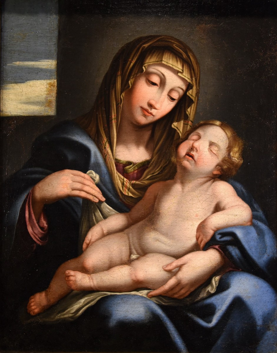 Madonna con il bambino dormiente, Giovan Battista Salvi (1609 - 1685) Cerchia