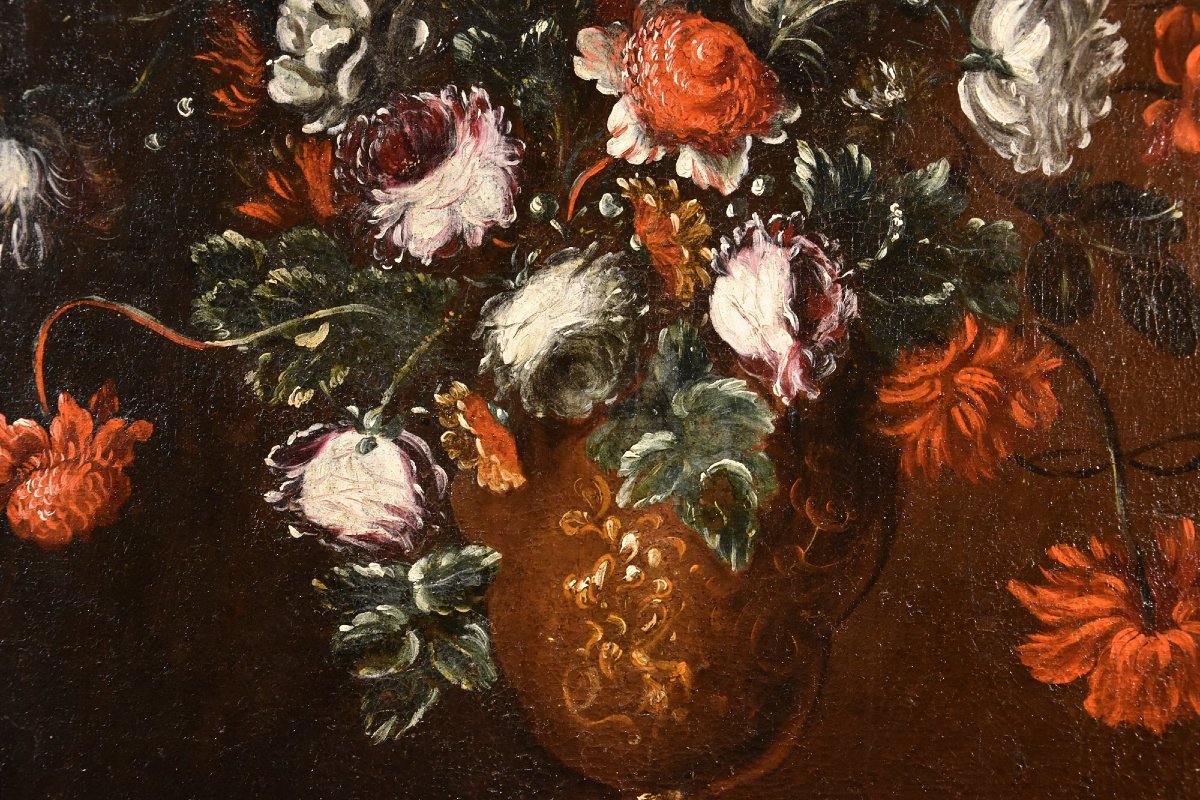 Francesca Volò Smiller (Milano, 1657 - 1700), Composizione floreale in vaso sbalzato-photo-2
