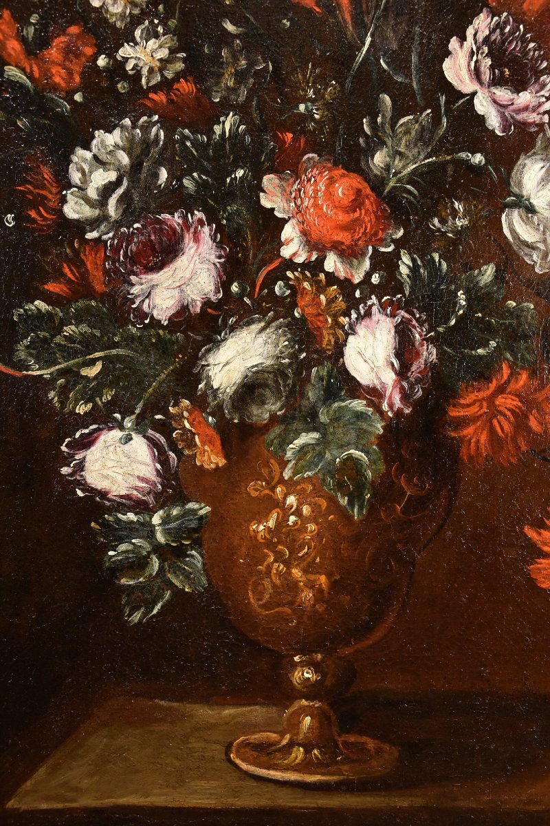 Francesca Volò Smiller (Milano, 1657 - 1700), Composizione floreale in vaso sbalzato-photo-5