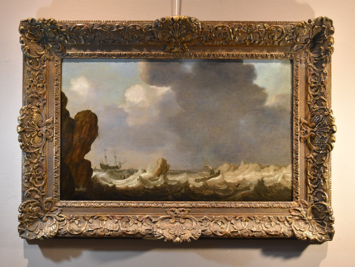 Veduta marina con vascelli, Julius Porcellis (Rotterdam 1610 – 1645 Leiden) attribuibile-photo-1