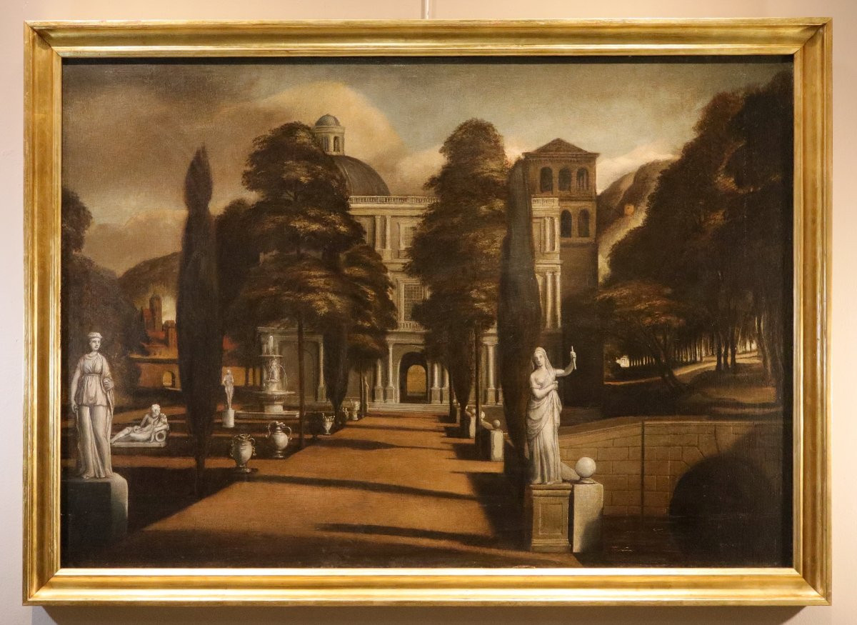 Veduta di una villa con giardino all'italiana, Isaac de Moucheron (Amsterdam 1667 - 1744)-photo-2