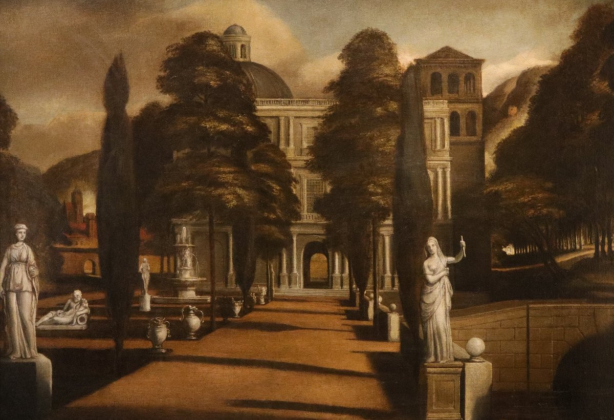 Veduta di una villa con giardino all'italiana, Isaac de Moucheron (Amsterdam 1667 - 1744)-photo-1