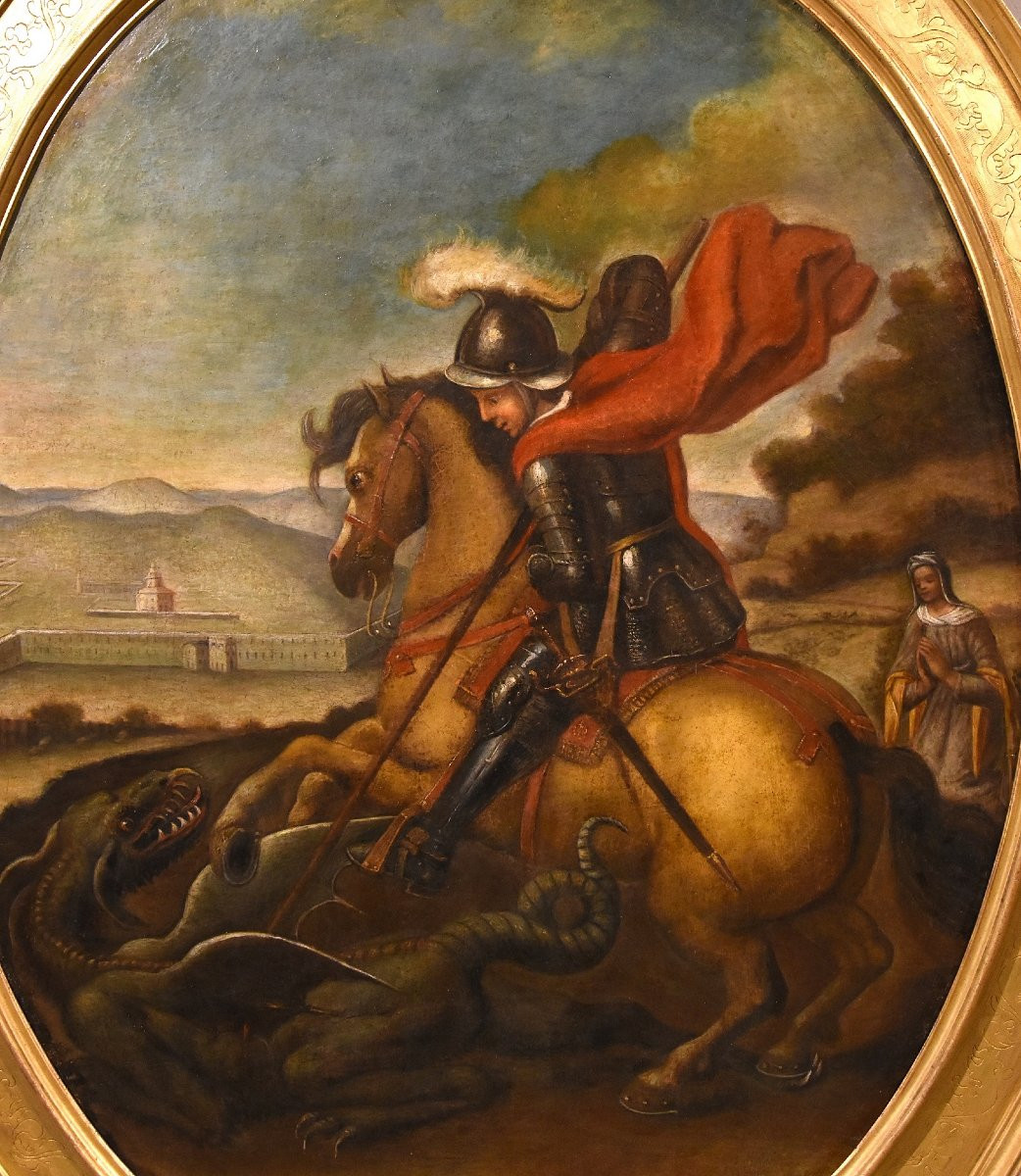 San Giorgio sconfigge il Drago, Raffaello Sanzio (Urbino, 1483 – Roma, 1520) Seguace di-photo-2