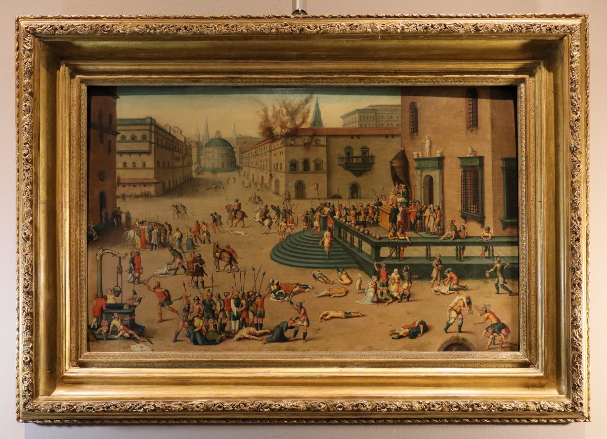 Massacro ordinato dai Triumviri, Antoine Caron (Beauvais, 1521 - Parigi, 1599) bottega 