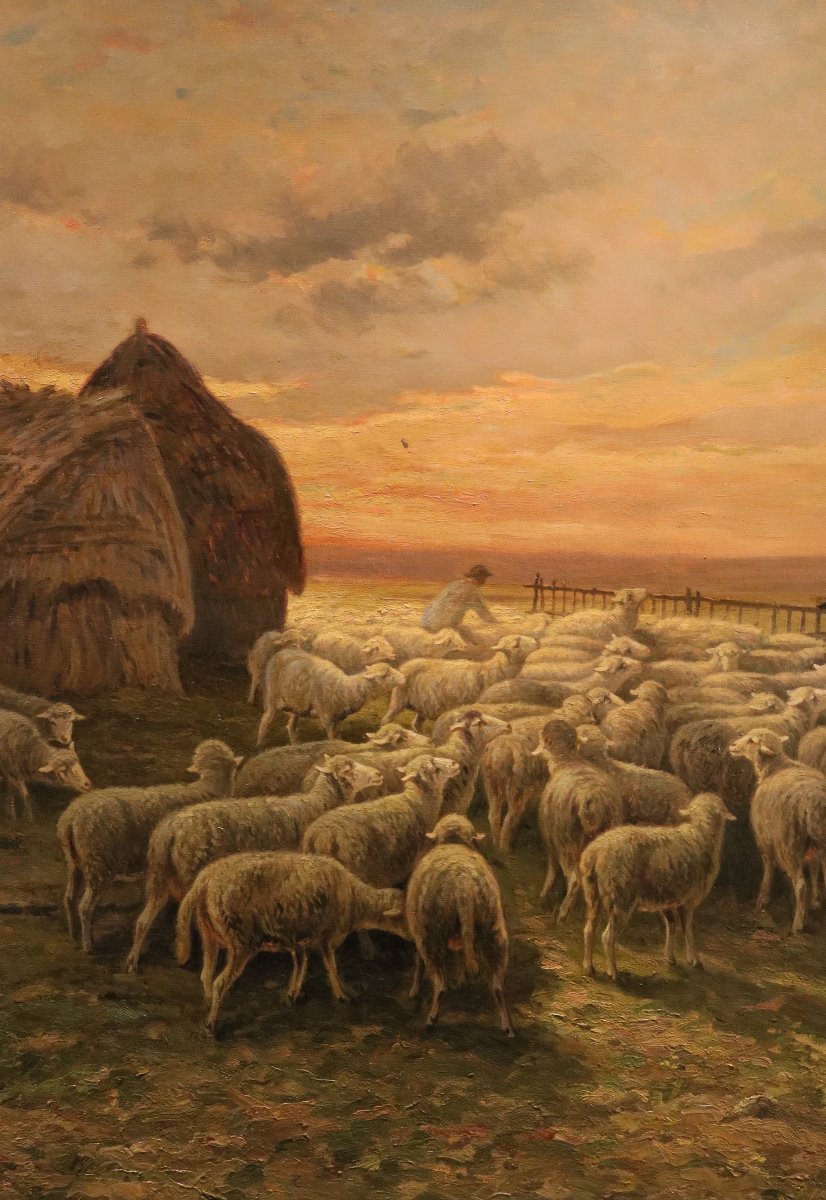 Paesaggio al tramonto con gregge al pascolo, Charles Ferdinand Ceramano (1829 – 1909)-photo-3
