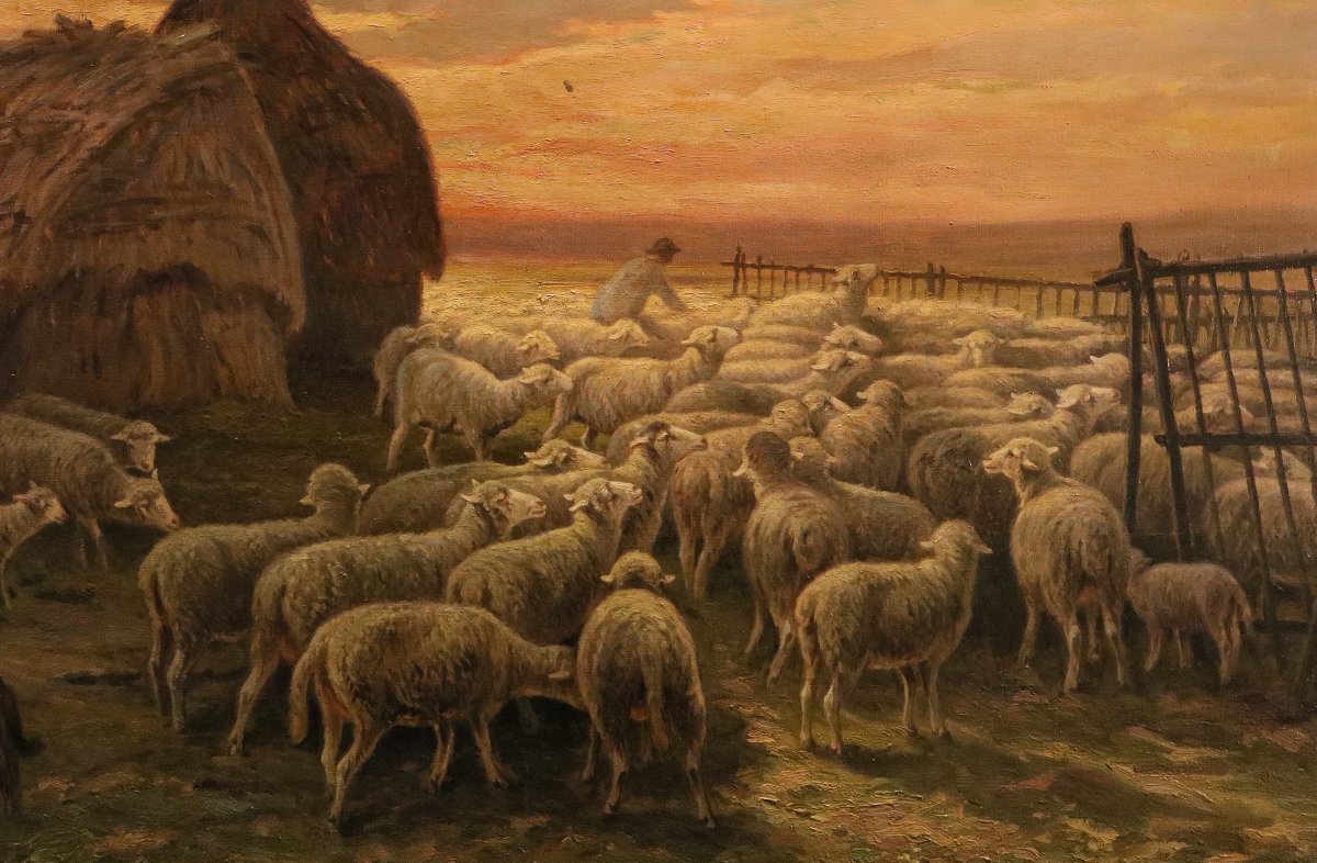 Paesaggio al tramonto con gregge al pascolo, Charles Ferdinand Ceramano (1829 – 1909)-photo-2