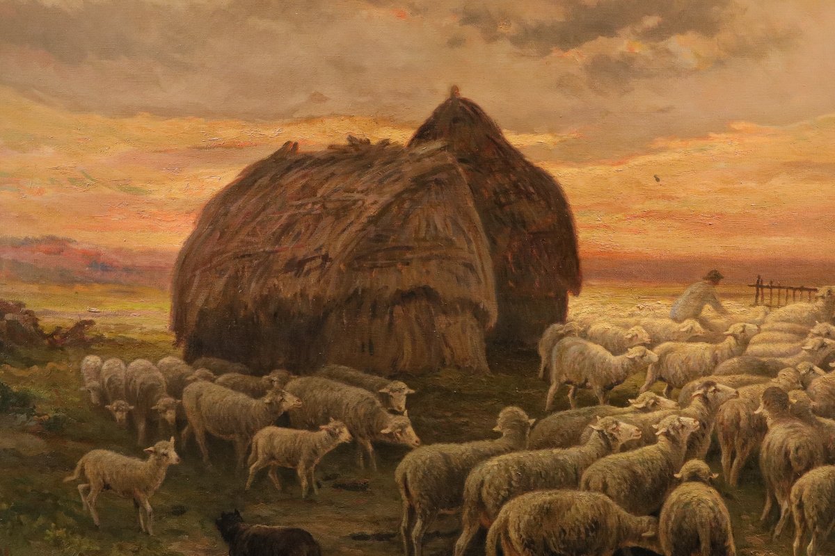 Paesaggio al tramonto con gregge al pascolo, Charles Ferdinand Ceramano (1829 – 1909)-photo-3