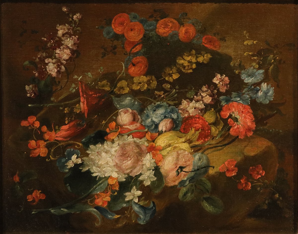 Coppia di nature morte di fiori, Antoine Monnoyer (1671 - 1747) attr.-photo-1