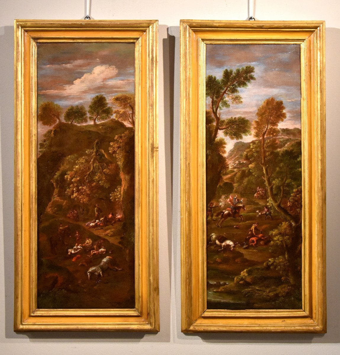 Pendant di dipinti 'L'assalto dei briganti' 'Dopo l’assalto', Giuseppe Zais -photo-2