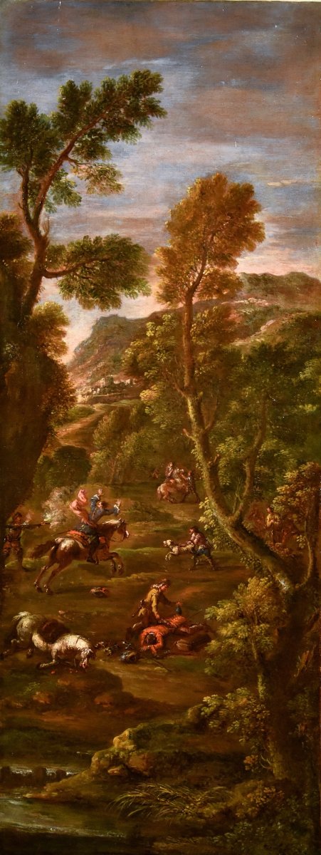 Pendant di dipinti 'L'assalto dei briganti' 'Dopo l’assalto', Giuseppe Zais -photo-3