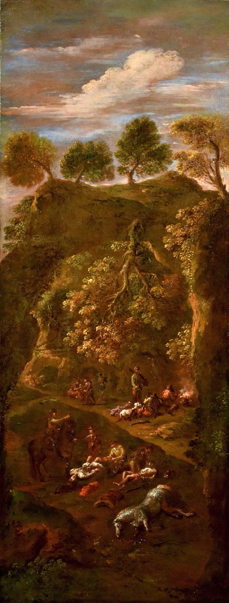 Pendant di dipinti 'L'assalto dei briganti' 'Dopo l’assalto', Giuseppe Zais -photo-4