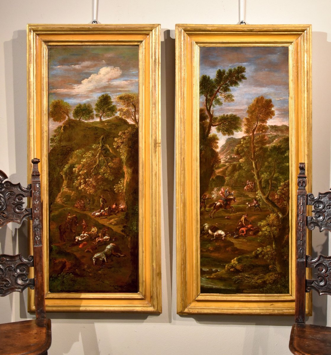 Pendant di dipinti 'L'assalto dei briganti' 'Dopo l’assalto', Giuseppe Zais -photo-1