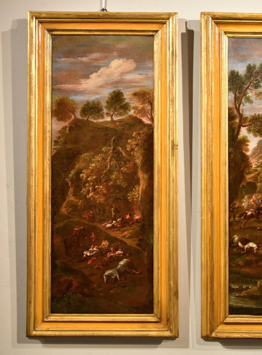 Pendant di dipinti 'L'assalto dei briganti' 'Dopo l’assalto', Giuseppe Zais -photo-2