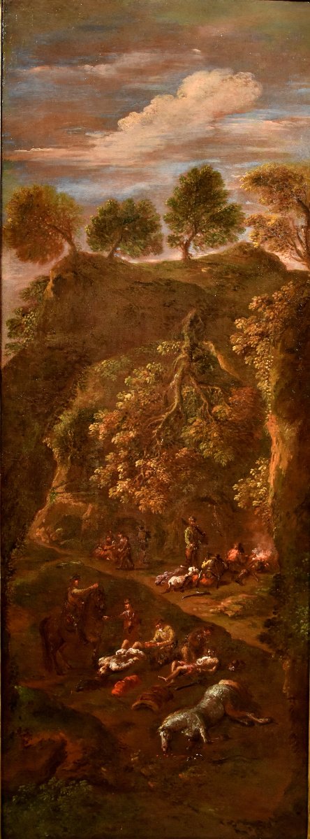 Pendant di dipinti 'L'assalto dei briganti' 'Dopo l’assalto', Giuseppe Zais -photo-4