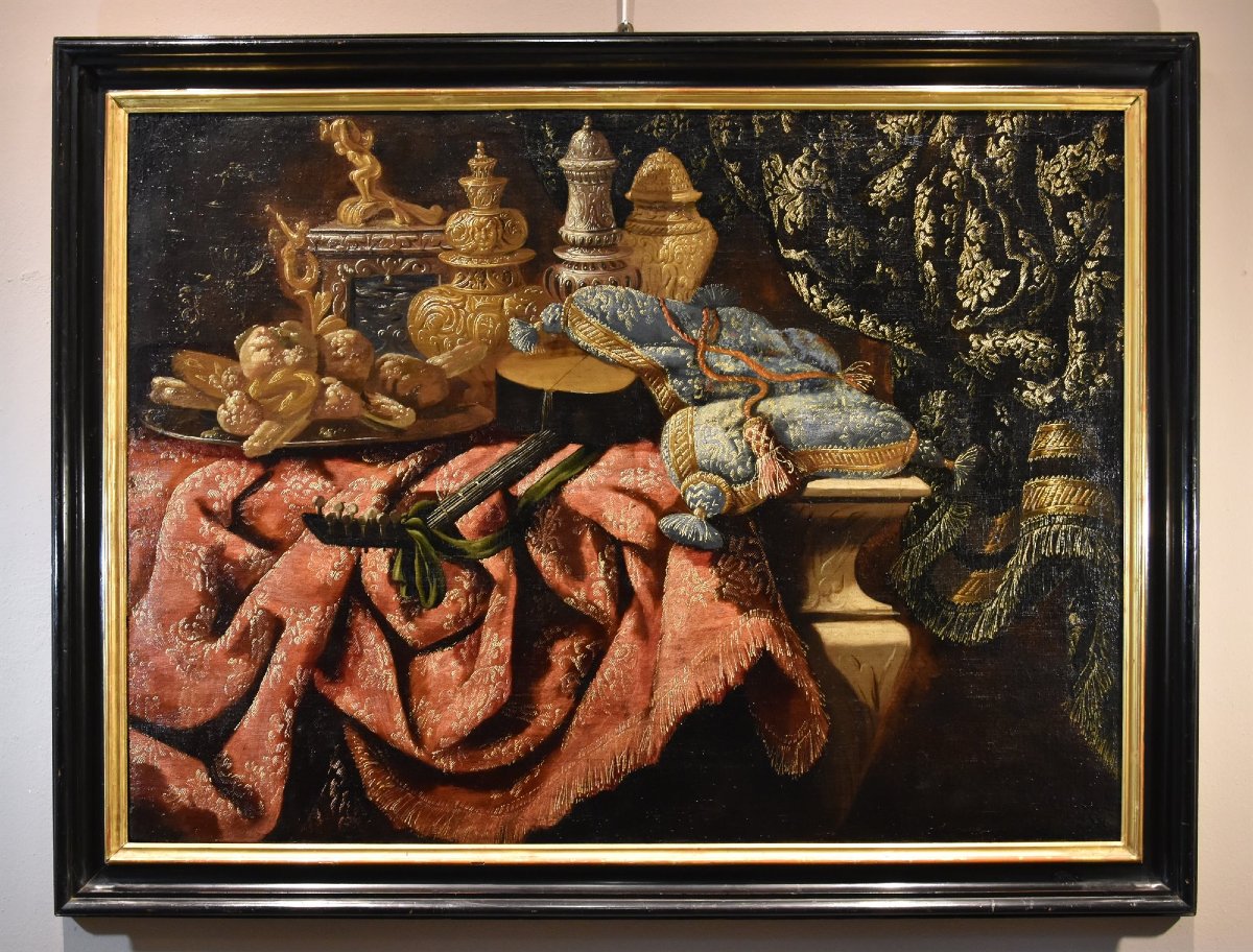 Antonio Tibaldi (Roma, 1633 circa - 1684 circa), Natura morta con oggetti preziosi...