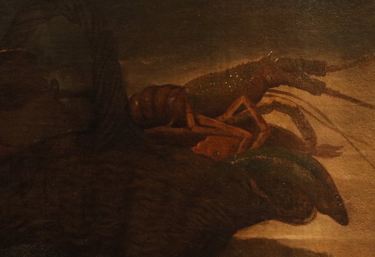 Elena Recco (Napoli, 1654 - 1700) Attribuito, Coppia di nature morte con pesci-photo-5