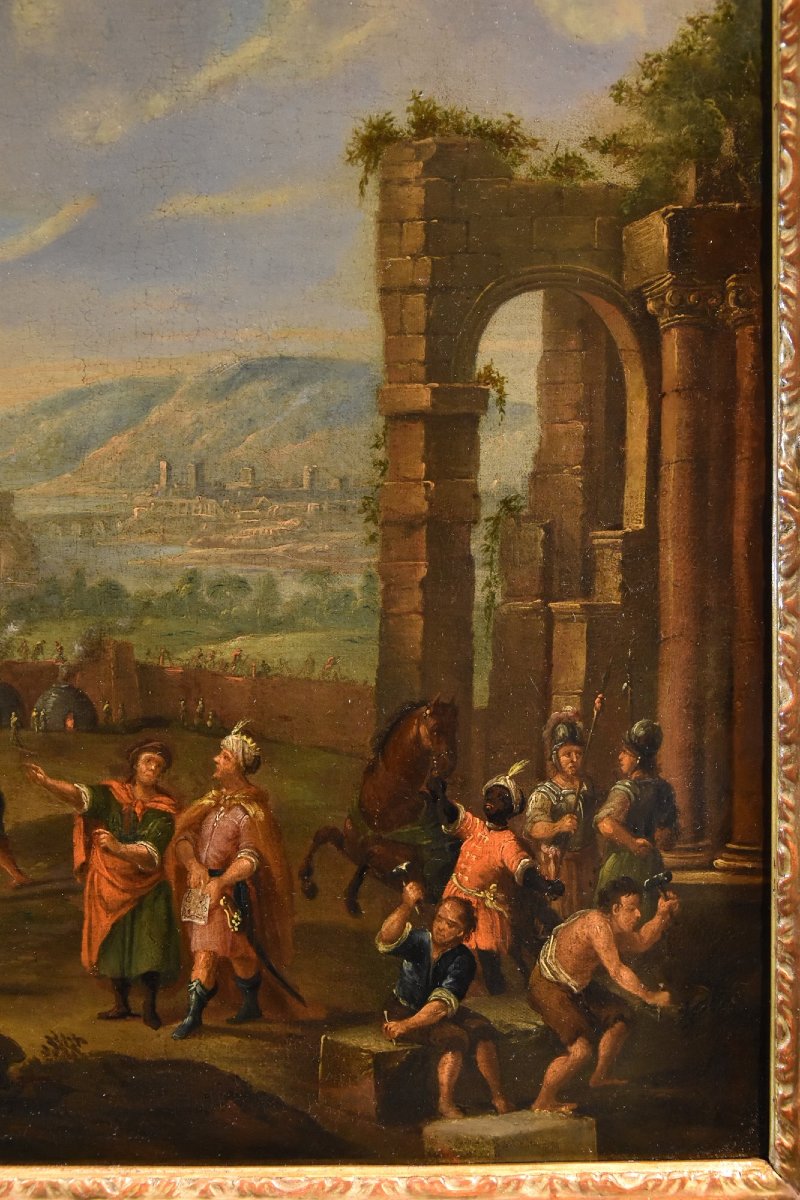 Costruzione della Torre di Babele, Pittore fiammingo XVII-XVIII secolo-photo-3