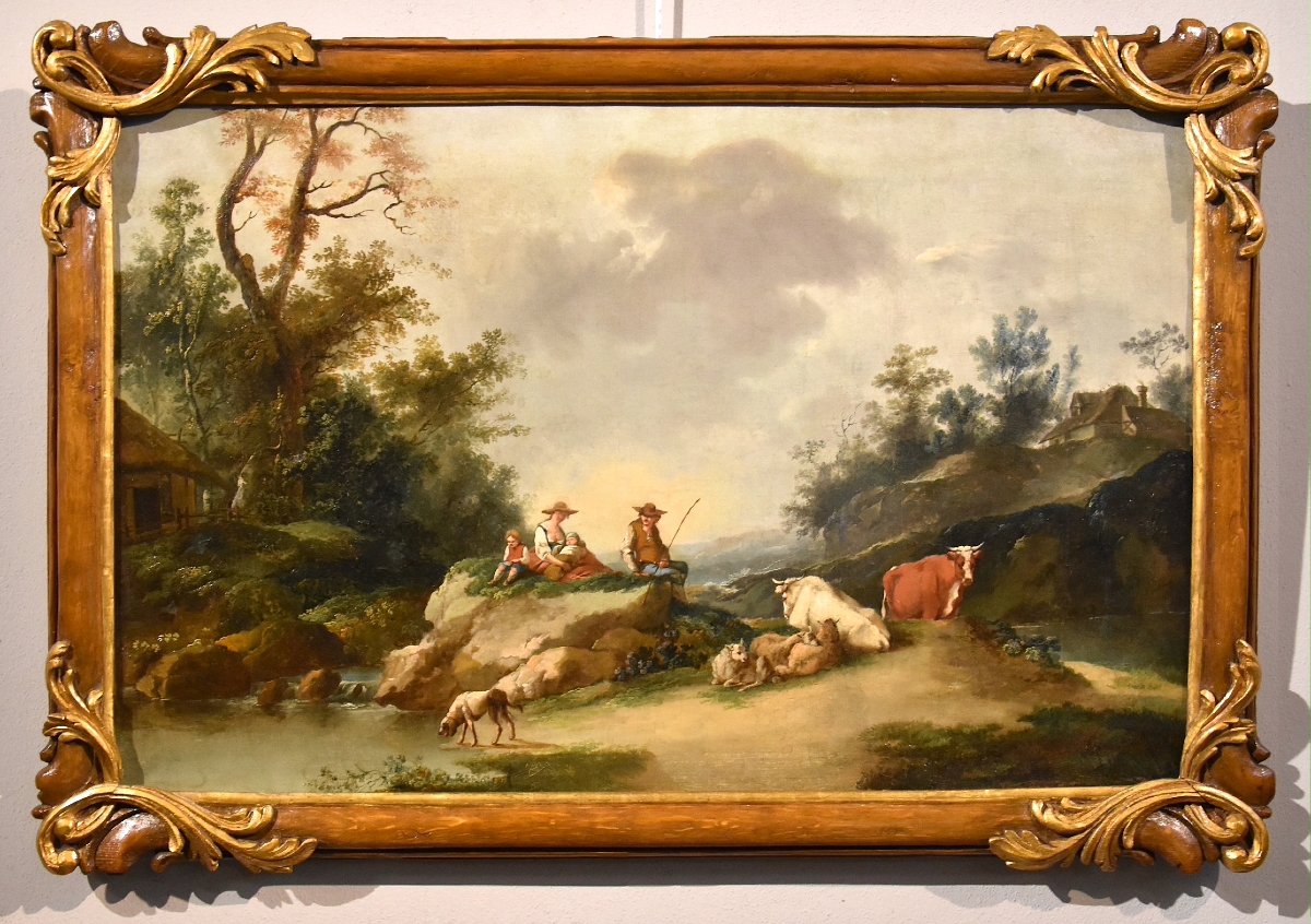 Paesaggio con fiume e pastori in riposo, Francesco Zuccarelli (1702 - 1788) cerchia di