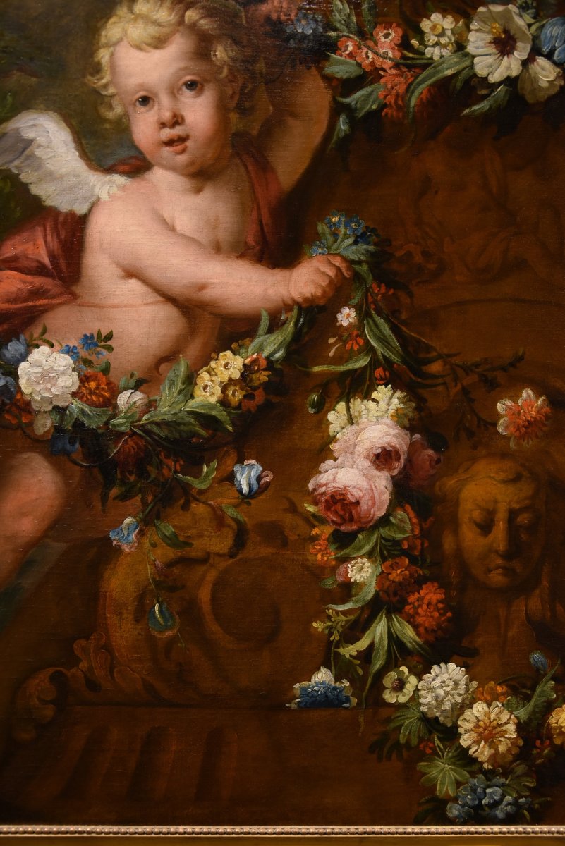 Jacob De Wit (Amsterdam, 1695 - 1754), Coppia di amorini con ghirlanda di fiori-photo-5