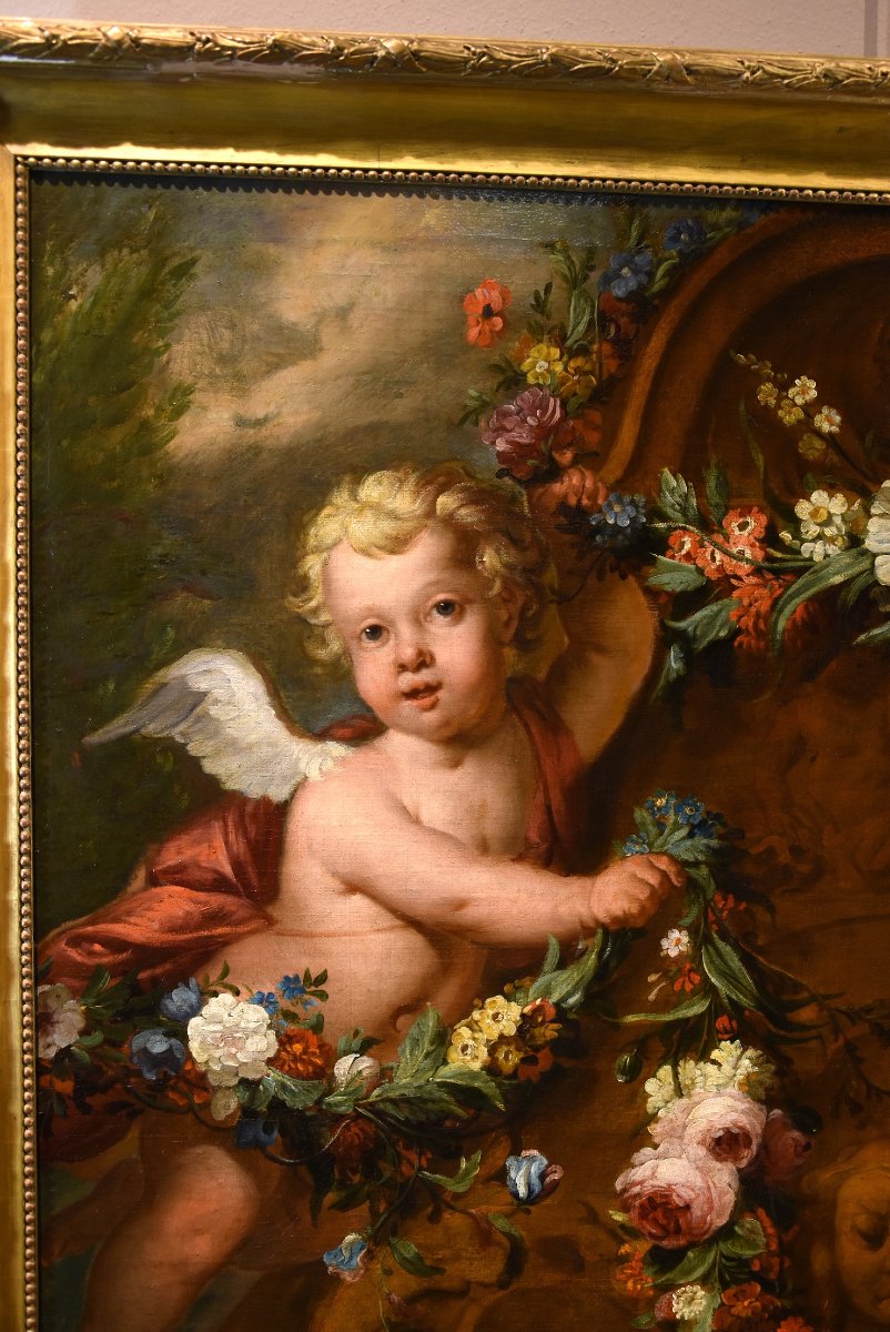 Jacob De Wit (Amsterdam, 1695 - 1754), Coppia di amorini con ghirlanda di fiori-photo-6