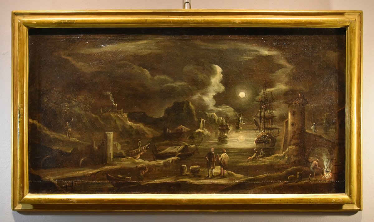 Veduta portuale al chiaro di luna, Giovanni Grevenbroeck  (Paesi Bassi, 1650 ca. – Milano 1699)-photo-2