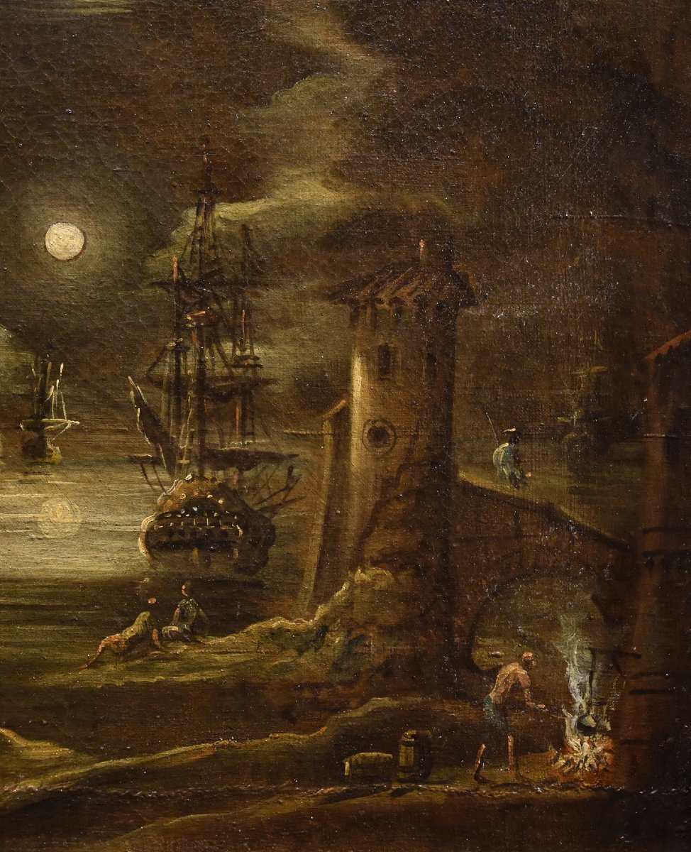 Veduta portuale al chiaro di luna, Giovanni Grevenbroeck  (Paesi Bassi, 1650 ca. – Milano 1699)-photo-5