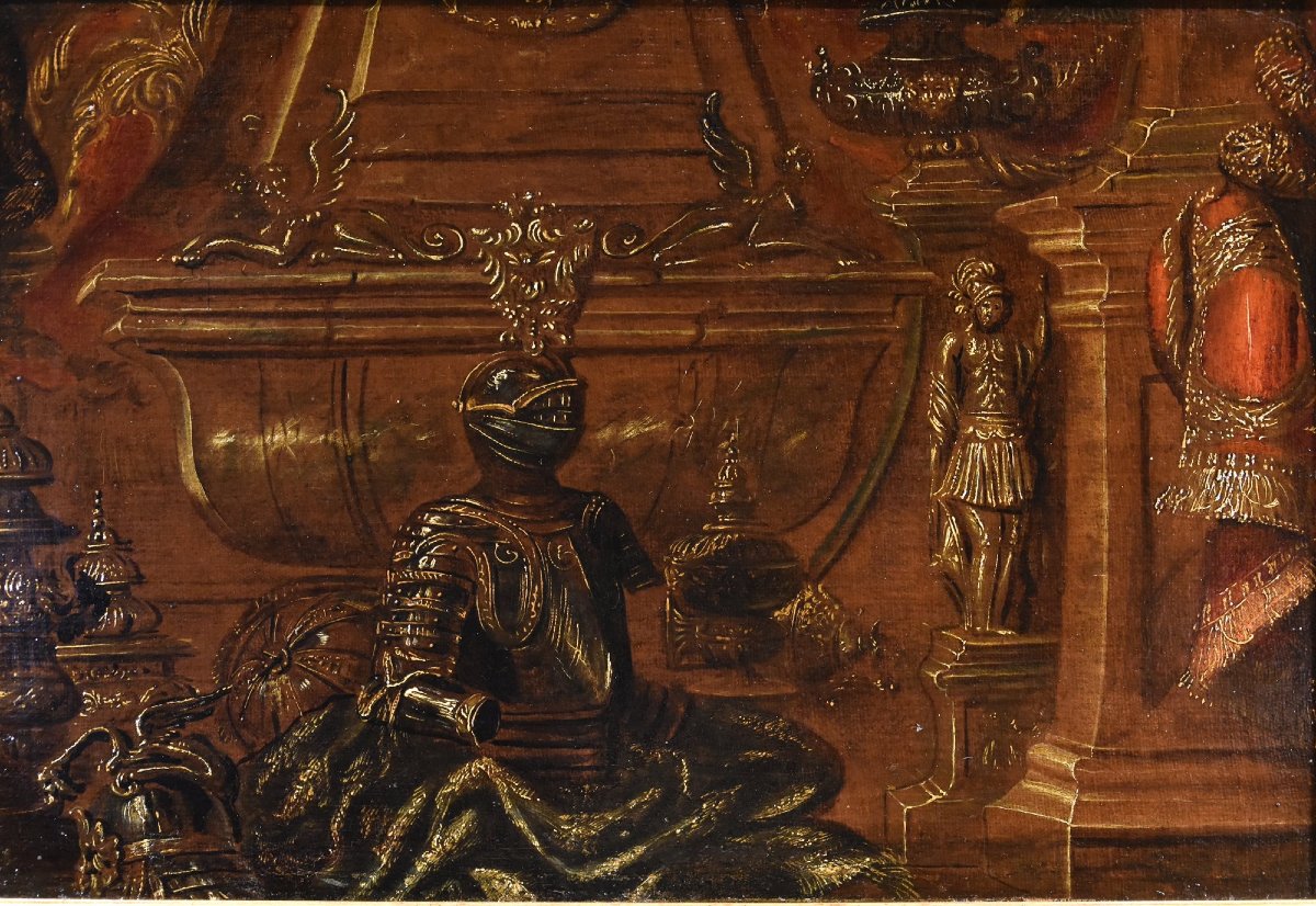 Antonio Tibaldi (Roma, 1635 c. - post 1675), Natura morta con armature, tendaggi ed -photo-4
