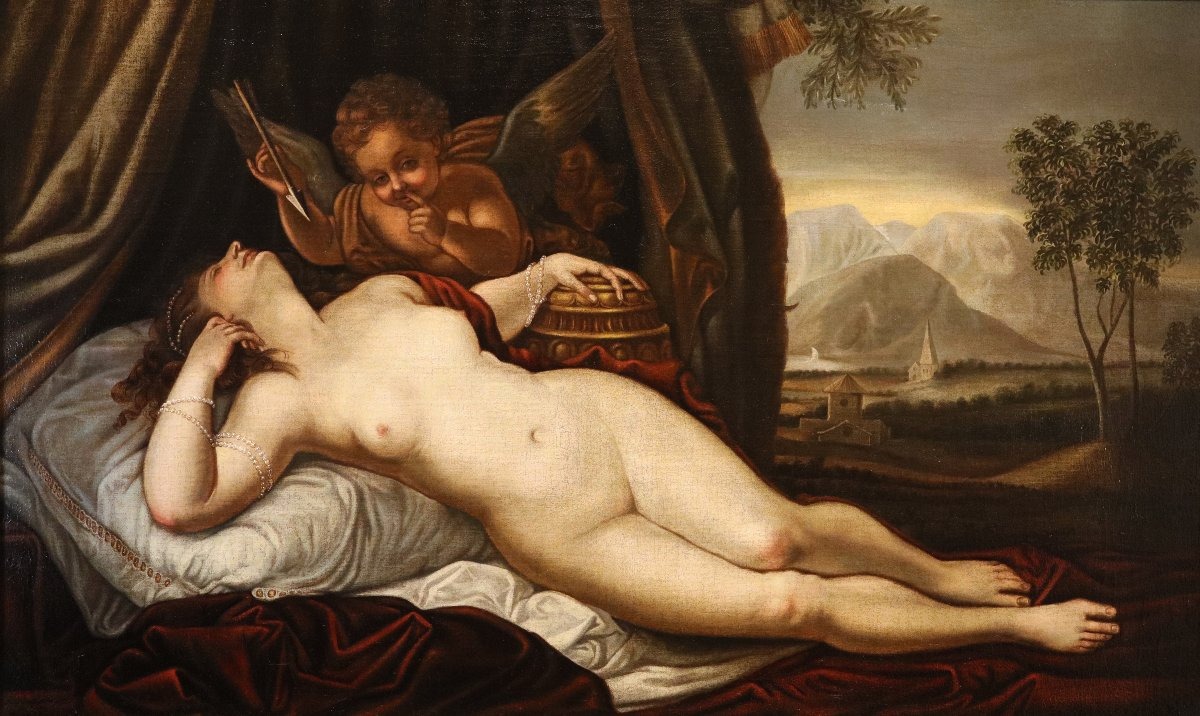 Venere dormiente con Cupido, Alessandro Varotari detto il Padovanino (1588 - 1649) Bottega di