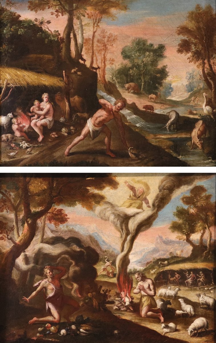 Maarten de Vos (Anversa 1532 - 1603), Adamo ed Eva dopo il Peccato/ Caino e Abele
