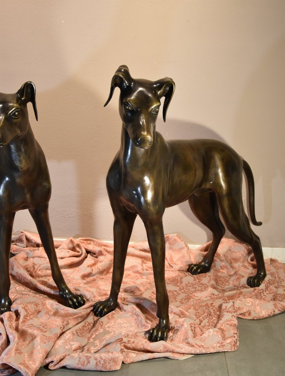 Coppia di levrieri Art Déco in bronzo,  Francia XX secolo-photo-3