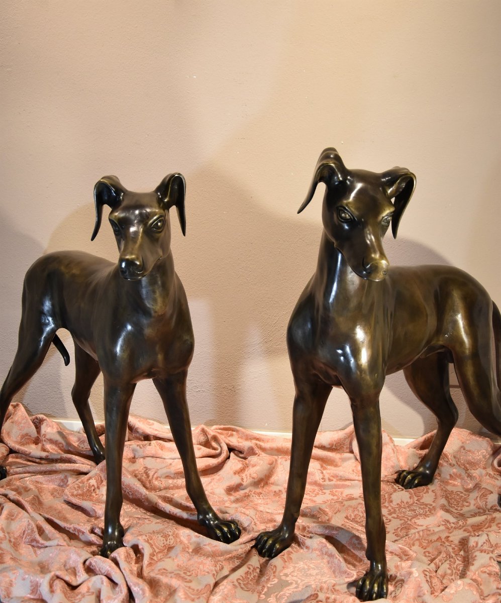 Coppia di levrieri Art Déco in bronzo,  Francia XX secolo-photo-4