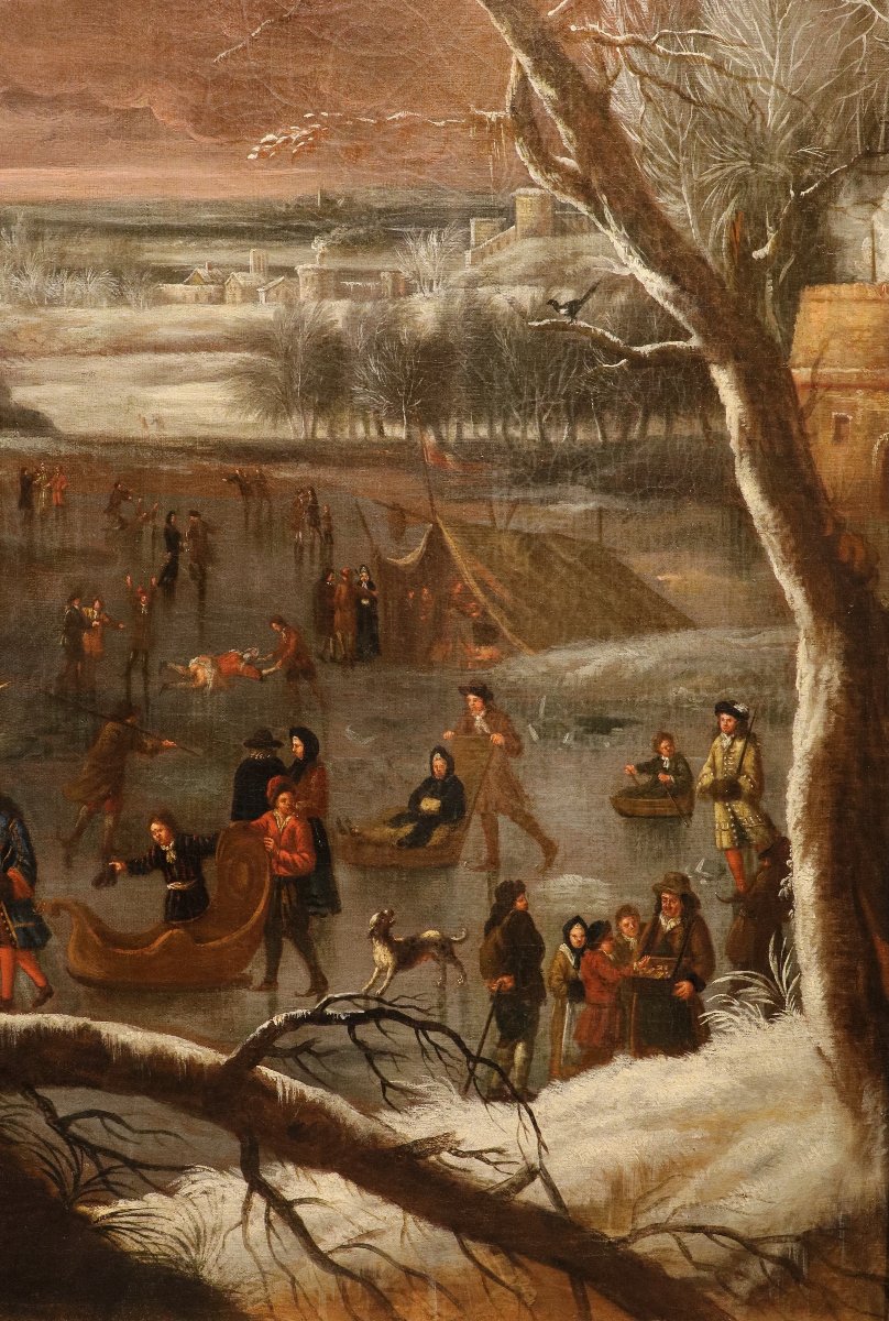 Paesaggio invernale con lago ghiacciato e pattinatori, Joseph van Bredael (1688 –1739)-photo-4