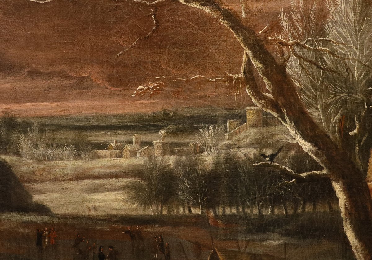Paesaggio invernale con lago ghiacciato e pattinatori, Joseph van Bredael (1688 –1739)-photo-3
