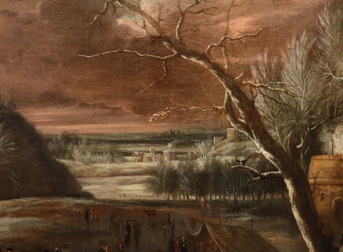 Paesaggio invernale con lago ghiacciato e pattinatori, Joseph van Bredael (1688 –1739)-photo-5