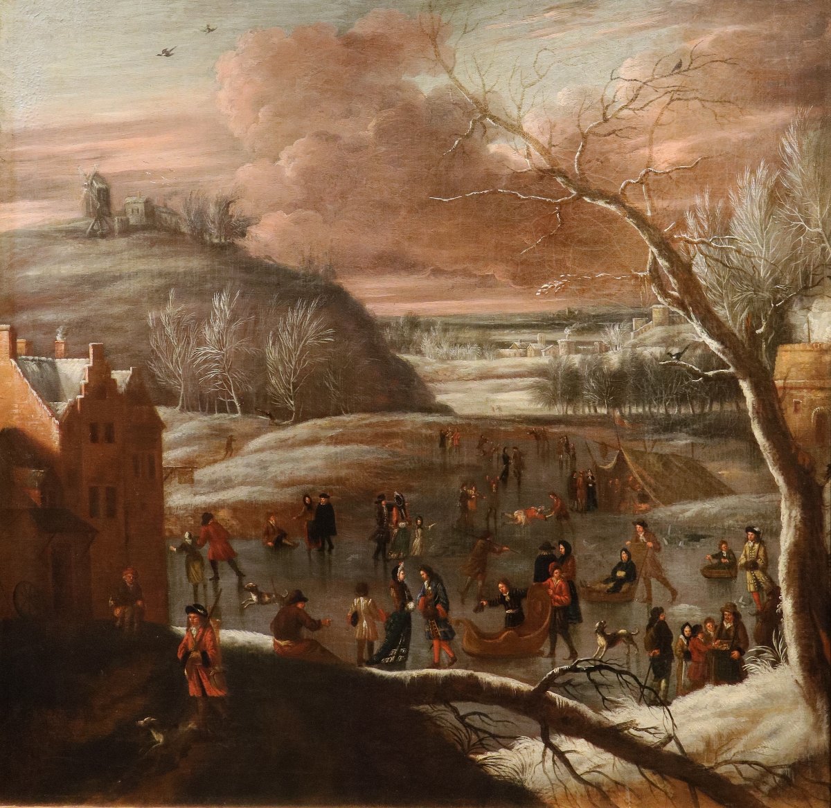 Paesaggio invernale con lago ghiacciato e pattinatori, Joseph van Bredael (1688 –1739)