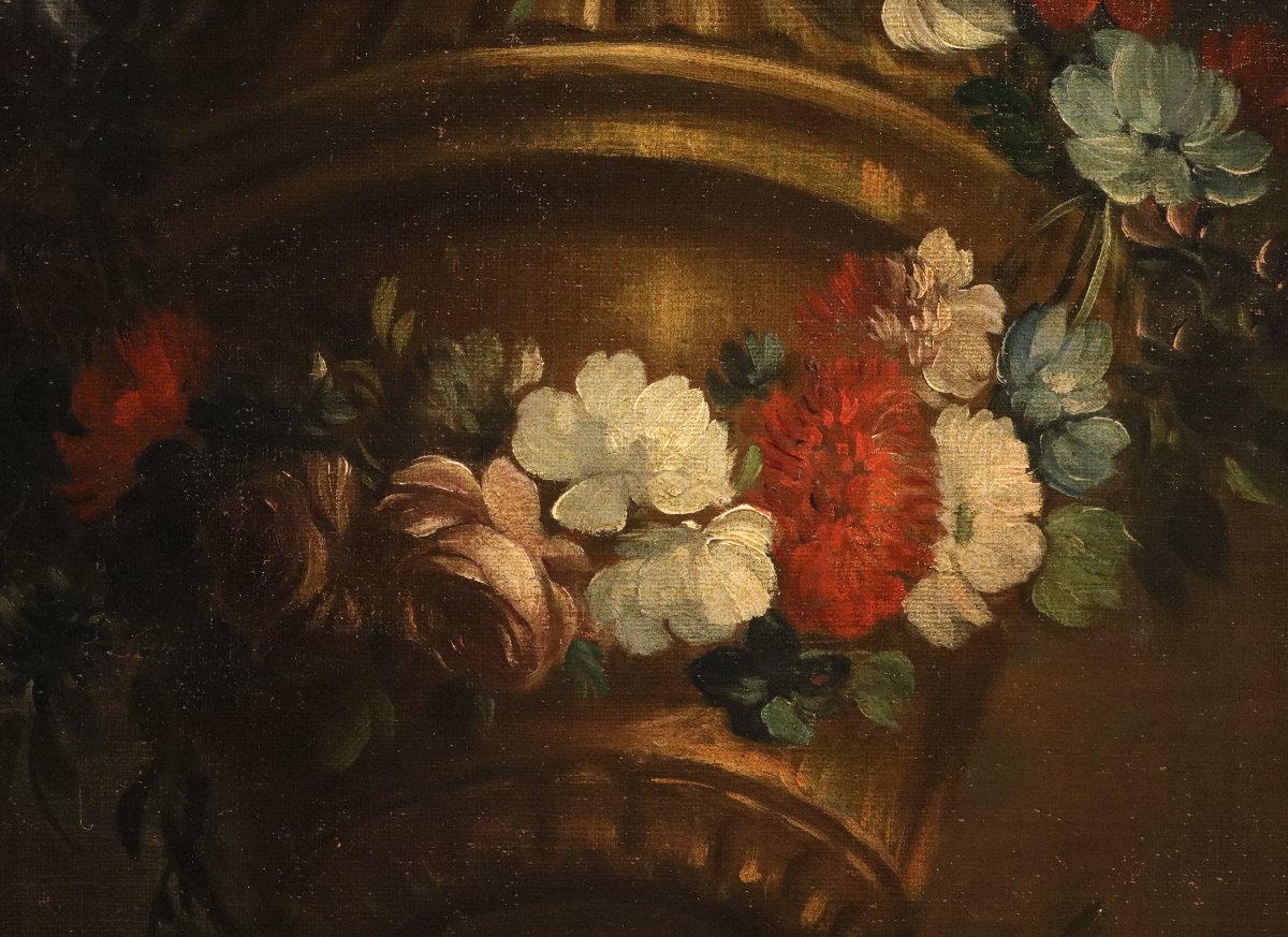 Pietro Francesco Gambone (Torino 1682 - 1737), Composizione di fiori con vaso di gusto classico-photo-1