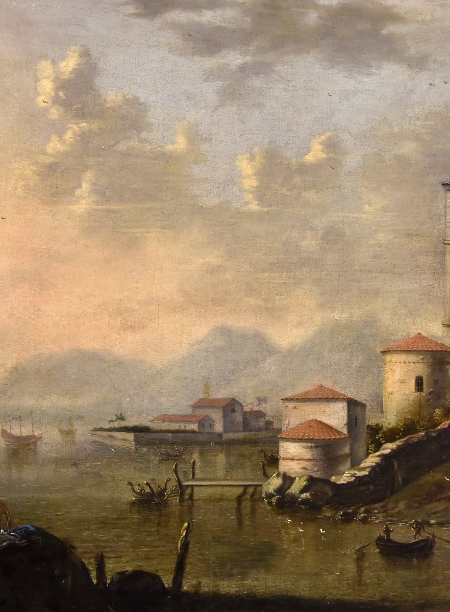 Paesaggio costiero del Mediterraneo, Pittore fiammingo attivo in Italia nel Settecento-photo-3