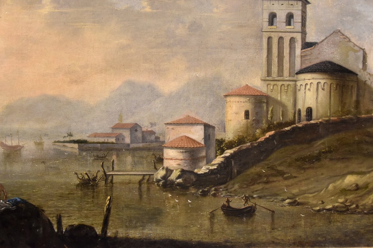 Paesaggio costiero del Mediterraneo, Pittore fiammingo attivo in Italia nel Settecento-photo-3