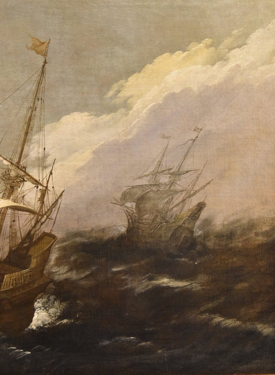 Marina in tempesta con vascelli, Jan Porcellis (Gand 1584 c. -1632)-photo-4