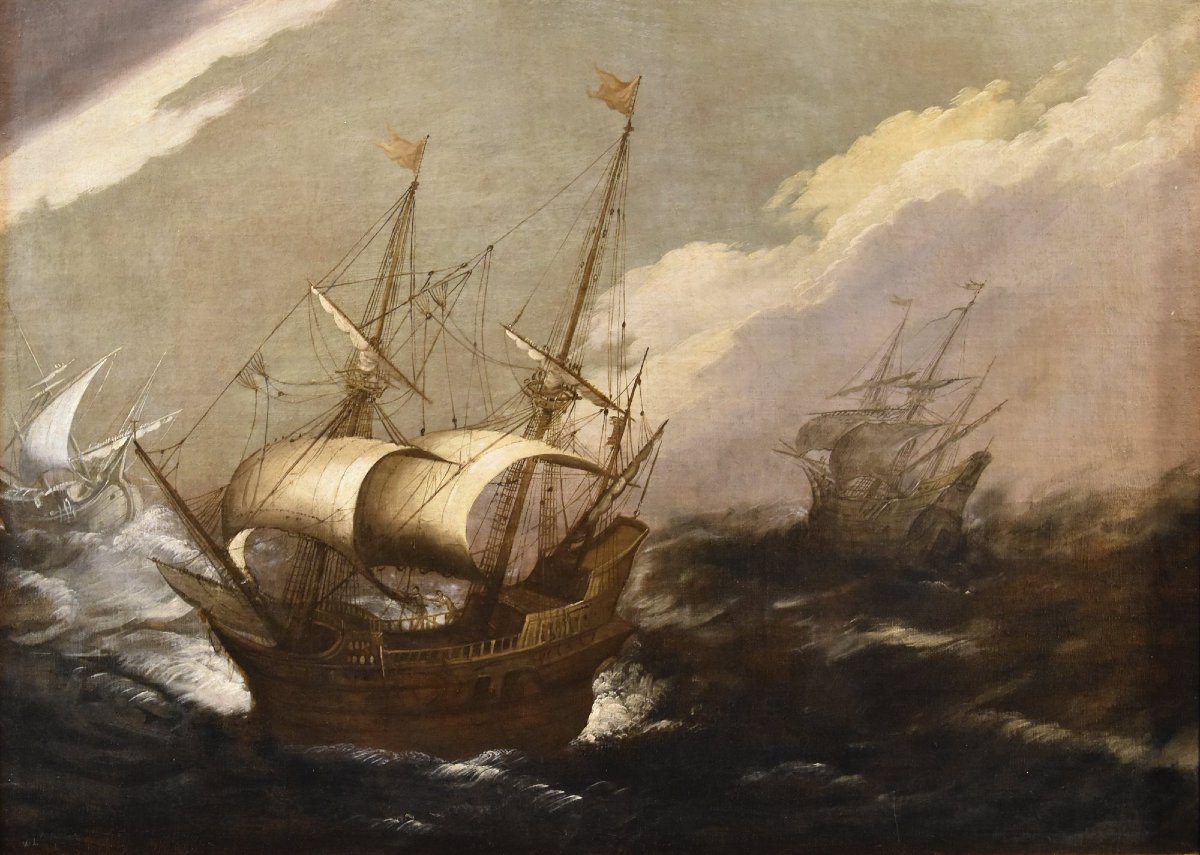Marina in tempesta con vascelli, Jan Porcellis (Gand 1584 c. -1632)
